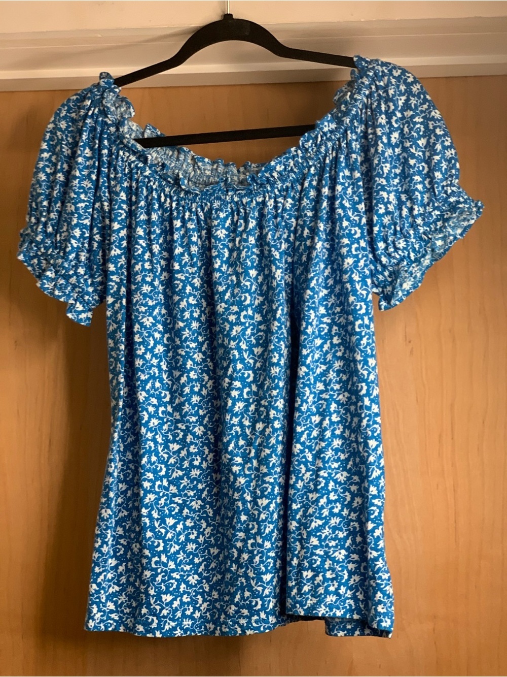 LOFT Blue Floral Off-the-Shoulder Peasant Top Size-Small Cottagecore